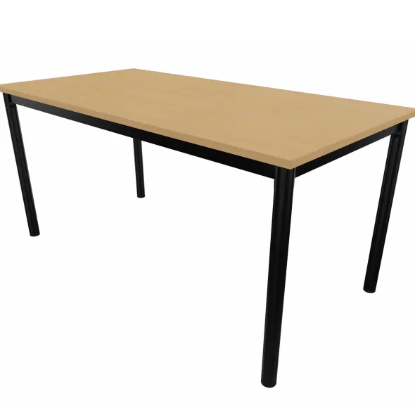 Table rectangulaire Artense - 160 x 80 cm - piétement noir - plateau hêtre naturel - chant alaisé hêtre verni naturel