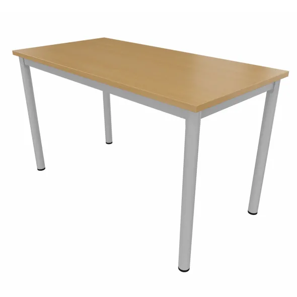 Table rectangulaire Compo - 130 x 65 cm - piétement gris alu - plateau hêtre naturel