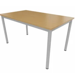 Table rectangulaire Compo - 140 x 80 cm - piétement gris alu -plateau hêtre naturel