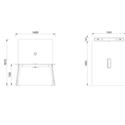 Table rectangulaire 4/6 places Lares Media II - l. 140 x h. 74 x pr. 180 cm + mur support - top access et goulotte