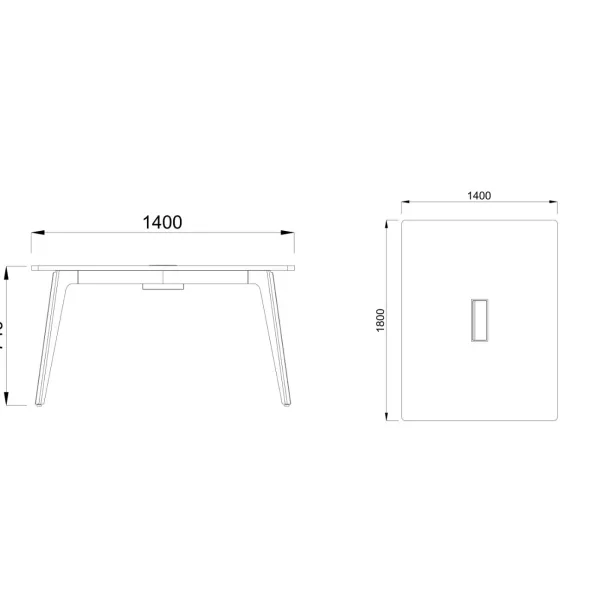 Table rectangulaire 4/6 places Lares Media II - l. 140 x h. 74 x pr. 180 cm - avec top access et goulotte