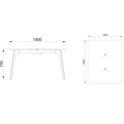 Table rectangulaire 4/6 places Lares Media II - l. 140 x h. 74 x pr. 180 cm - 2 prises de courant + 4 prises USB C