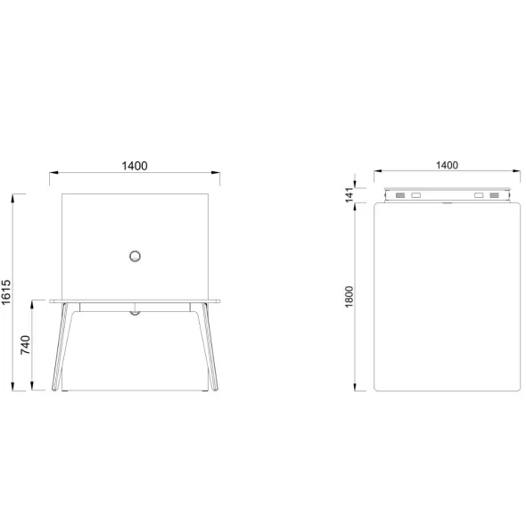 Table rectangulaire 4/6 places Lares Media II - l. 140 x h. 74 x pr. 180 cm + mur support