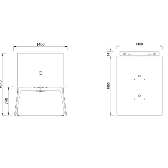 Table rectangulaire 4/6 places Lares Media II - l. 140 x h. 74 x pr.180 cm + mur support - 2 prises courant + 4 prises