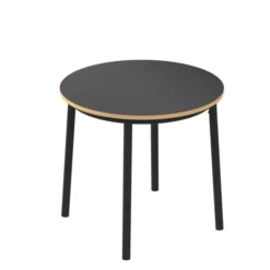 Table ronde Klik - Ø 80 cm - plateau stratifié - pieds métal h. 74 cm - chant décor chêne