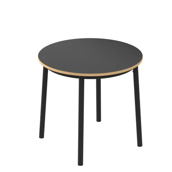 Table ronde Klik - Ø 80 cm - plateau stratifié - pieds métal h. 74 cm - chant décor chêne