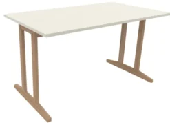 Table Soline piétement à dégagement latéral - 140 x 80 cm - hêtre verni naturel - chant plastique