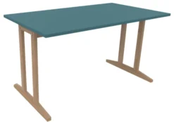 Table Soline piétement à dégagement latéral - 140 x 80 cm - hêtre verni naturel - chant plastique