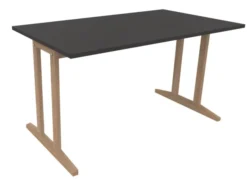 Table Soline piétement à dégagement latéral - 140 x 80 cm - hêtre verni naturel - chant plastique