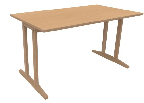 Table Soline piétement à dégagement latéral - 140 x 80 cm - hêtre verni naturel - chant alaisé