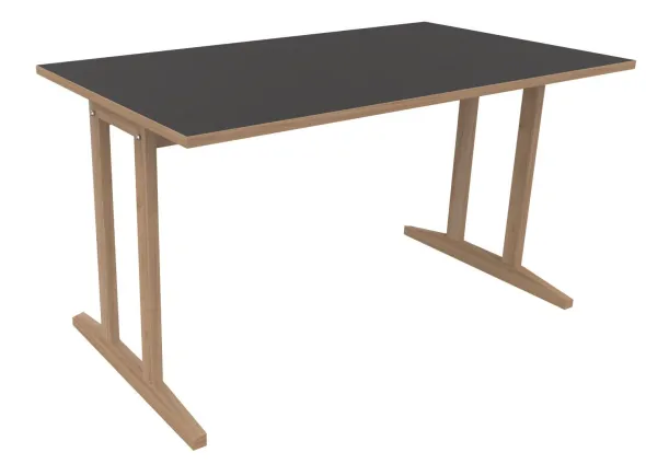 Table Soline piétement à dégagement latéral - 140 x 80 cm - hêtre verni naturel - chant alaisé