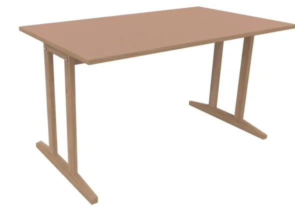 Table Soline piétement à dégagement latéral - 140 x 80 cm - hêtre verni naturel - chant alaisé
