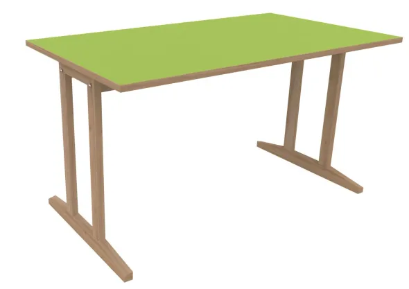 Table Soline piétement à dégagement latéral - 140 x 80 cm - hêtre verni naturel - chant alaisé