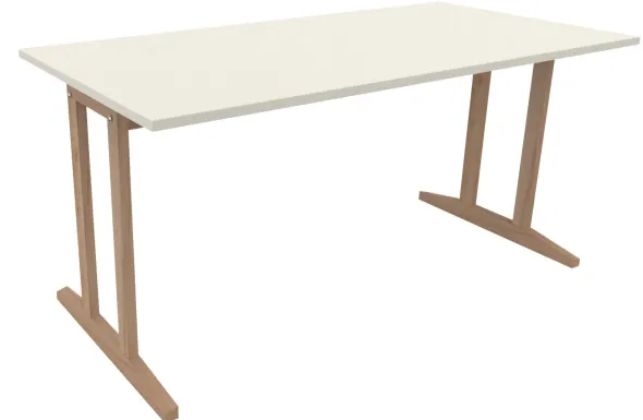 Table Soline piétement à dégagement latéral - 160 x 80 cm - hêtre verni naturel - chant plastique