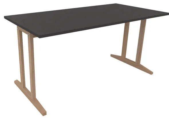 Table Soline piétement à dégagement latéral - 160 x 80 cm - hêtre verni naturel - chant plastique