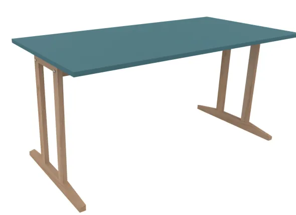 Table Soline piétement à dégagement latéral - 160 x 80 cm - hêtre verni naturel - chant plastique