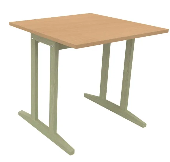 Table Soline piétement à dégagement latéral - 80 x 80 cm - hêtre verni teinté - chant plastique