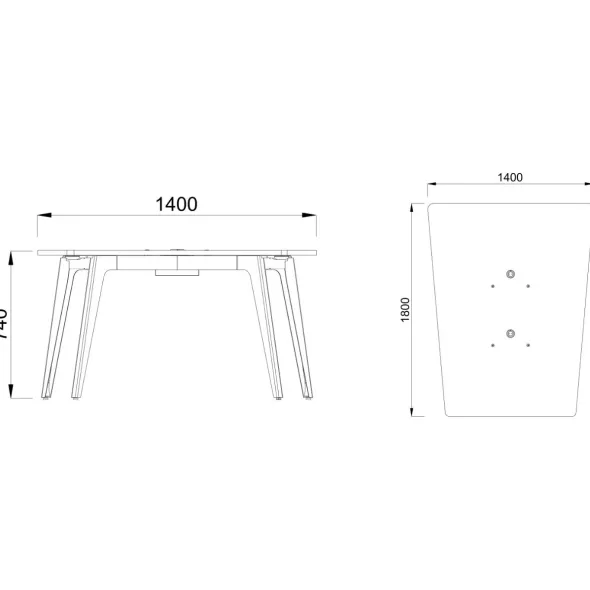 Table trapèze 4/6 places Lares Media II - l. 140 x h. 74 x pr. 180 cm - 2 prises de courant + 4 prises USB C