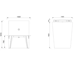 Table trapèze 4/6 places Lares Media II - l. 140 x h. 74 x pr. 180 cm + mur support
