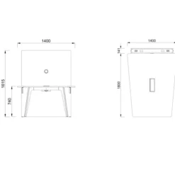 Table trapèze 4/6 places Lares Media II - l. 140 x h. 74 x pr. 180 cm + mur support - avec top access et goulotte