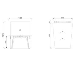 Table trapèze 4/6 places Lares Media II - l. 140 x h. 74 x pr. 180 cm + mur support - 2 prises courant + 4 prises USB C