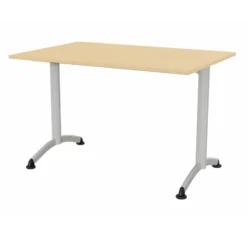 Table Zen - 120 x 80 cm - piétement à dégagement latéral gris alu - plateau stratifié hêtre naturel - chant alaisé