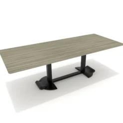 Table Ziiit - 240 x 100 cm - plateau stratifié antibactérien chant ABS - 2 pieds fonte base demi-ronde avec roulettes