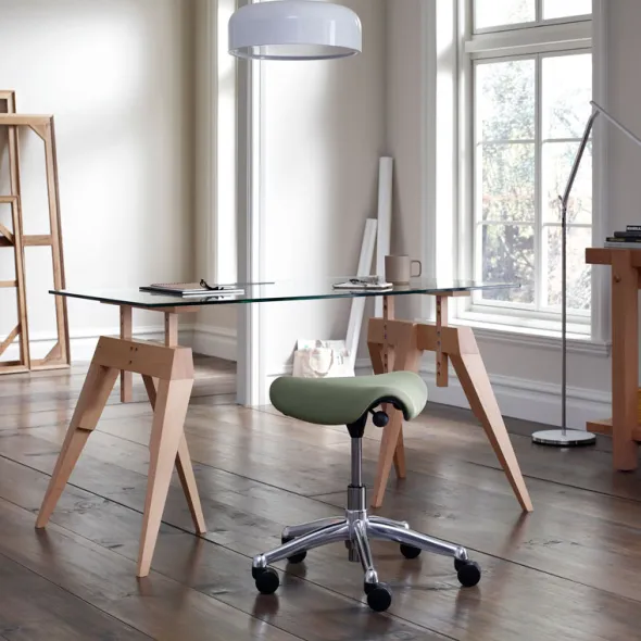 Tabouret assis/debout Pony - assise textile enduit - réglable en hauteur