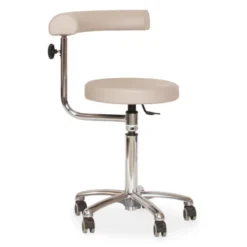Tabouret rond à roulettes - assise et dossier tissu enduit - pied aluminium poli 5 branches