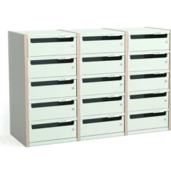 Trieur à cases 3 colonnes Trimod - dos et portes métalliques - 15 cases - h. 66 cm - prestation en option