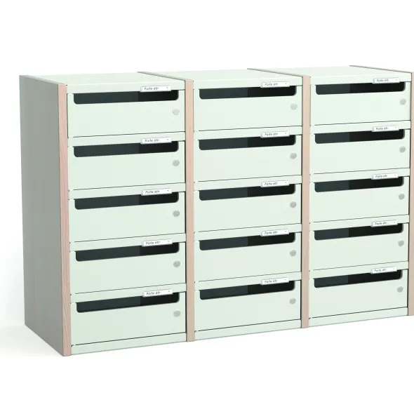 Trieur à cases 3 colonnes Trimod - dos et portes métalliques - 15 cases - h. 66 cm - prestation en option