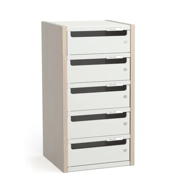 Trieur à cases 1 colonne Trimod - dos et portes métalliques - 5 cases - h. 66 cm - prestation en option