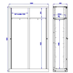 Vestiaire double métallique Corial - h. 198 x l. 100 cm - - façade décor bois - fermeture rideaux