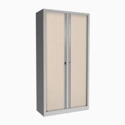 Vestiaire double métallique Corial - h. 198 x l. 100 cm - - façade décor bois - fermeture rideaux
