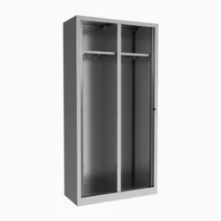 Vestiaire double métallique Etic - h. 198 x l. 100 cm - décor bois - fermeture rideaux 2 serrures -