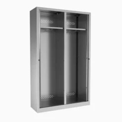 Vestiaire double métallique Etic - h. 198 x l. 120 cm - unicolore - fermeture rideaux 2 serrures -