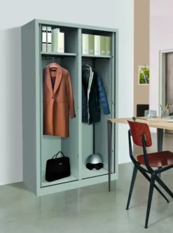 Vestiaire double métallique Etic - h. 198 x l. 120 cm - unicolore - fermeture rideaux 2 serrures -