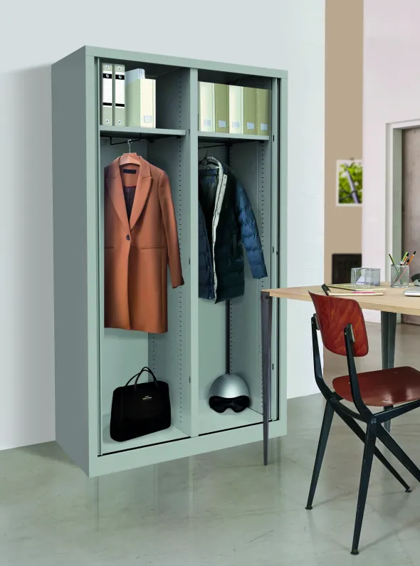 Vestiaire double métallique Etic - h. 198 x l. 120 cm - unicolore - fermeture rideaux 2 serrures -
