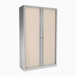 Vestiaire double métallique Etic - h. 198 x l. 120 cm - décor bois - fermeture rideaux 2 serrures -