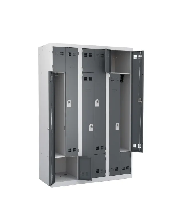 Vestiaire gain de place portes en L - 3 colonnes - serrure à clé ou moraillon