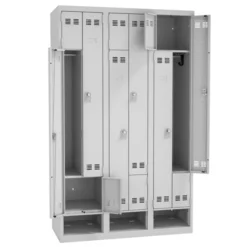 Vestiaire gain de place portes en L - 3 colonnes - avec niche à chaussure - serrure à clé ou moraillon