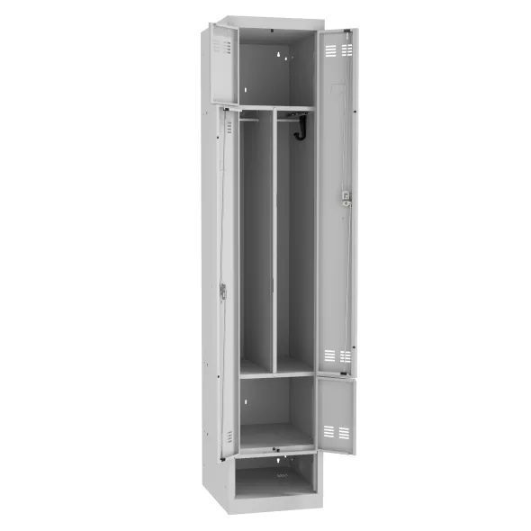 Vestiaire gain de place portes en L - 1 colonne - avec niche à chaussure - serrure à clé ou moraillon