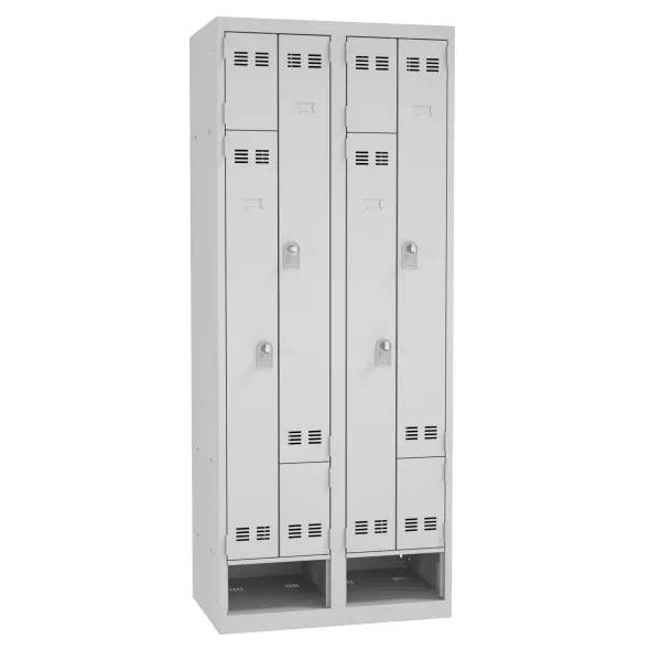 Vestiaire gain de place portes en L - 2 colonnes - avec niche à chaussure - serrure à clé ou moraillon