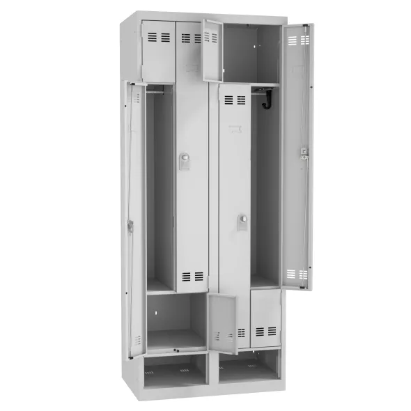 Vestiaire gain de place portes en L - 2 colonnes - avec niche à chaussure - serrure à clé ou moraillon