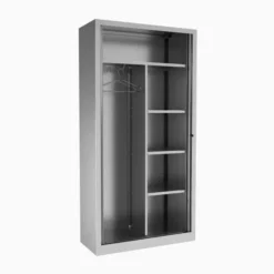 Vestiaire métallique Corial - h. 198 x l. 100 cm - demi-penderie façade décor bois - fermeture rideaux