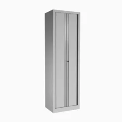 Vestiaire métallique Etic - h. 198 x l. 60 cm - unicolore fermeture rideaux -1 serrure-1 tablette noire porte-cintre