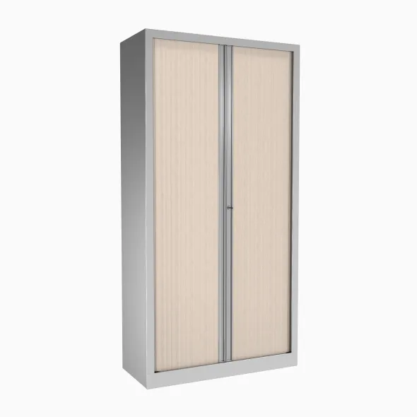 Vestiaire métallique Evidence - h. 198 x l. 100 cm - façade décor bois - fermeture rideaux