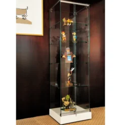 Vitrine d'exposition Alrami - verre trempé - portes coulissantes - 4 étagères - l. 52 x h. 180 cm - toit LED