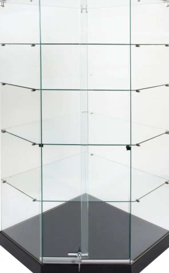 Vitrine d'exposition d'angle Yed - verre trempé - portes coulissantes - 4 étagères - l. 82 x h. 180 x pr. 82 cm