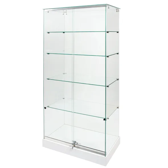Vitrine d'exposition Deneb - verre trempé - portes coulissantes - 4 étagères - l. 80 x h. 180 cm